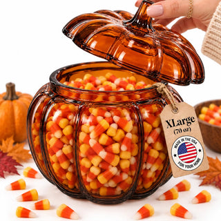 Orange Glass Pumpkin Candy Jar with Lid